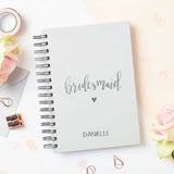 martha brook personalised stationery script bridesmaid notebook in pebble grey with silver foil