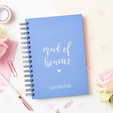 martha brook personalised stationery script maid of honour notebook in sky blue with silver foil