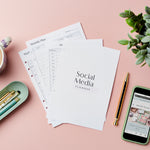 martha brook personalised stationery social media planner insert on pink background
