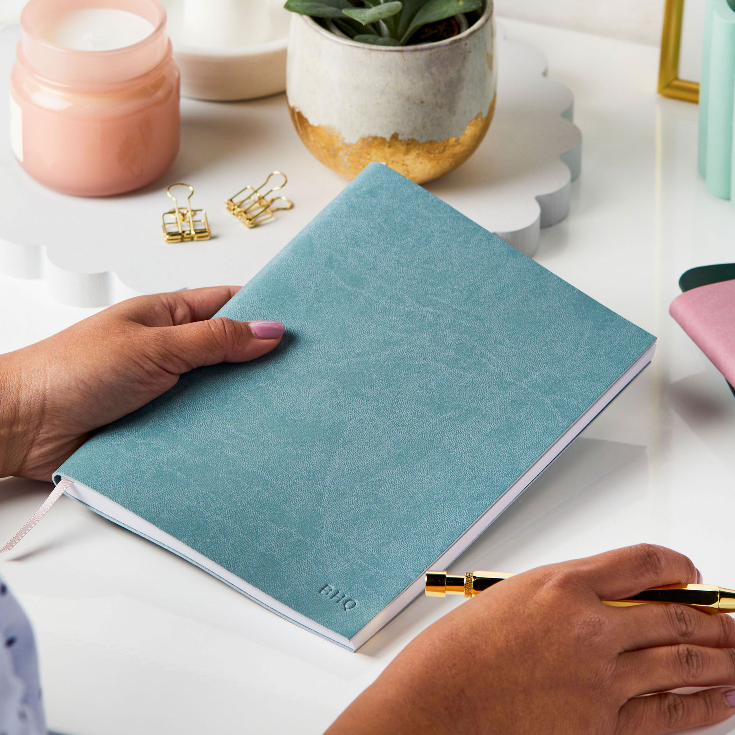 martha brook personalised stationery vegan leather collection personalised a5 classic vegan leather notebook soft teal