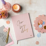 martha brook personalised stationery wedding stationery personalised linen wedding notebook in blush pink with candles and flowers