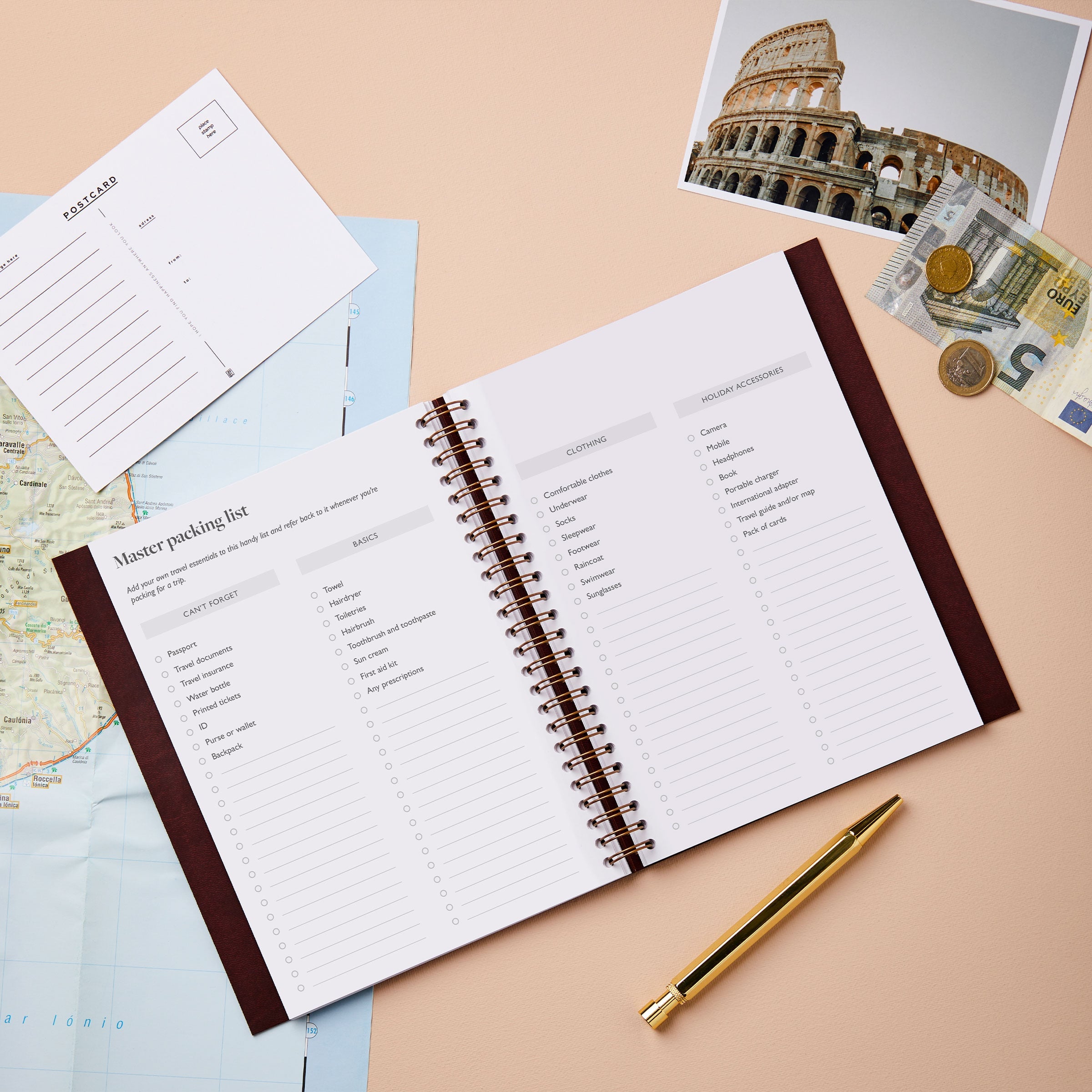 Martha Brook Personalised Travel Journal inside content master packing list