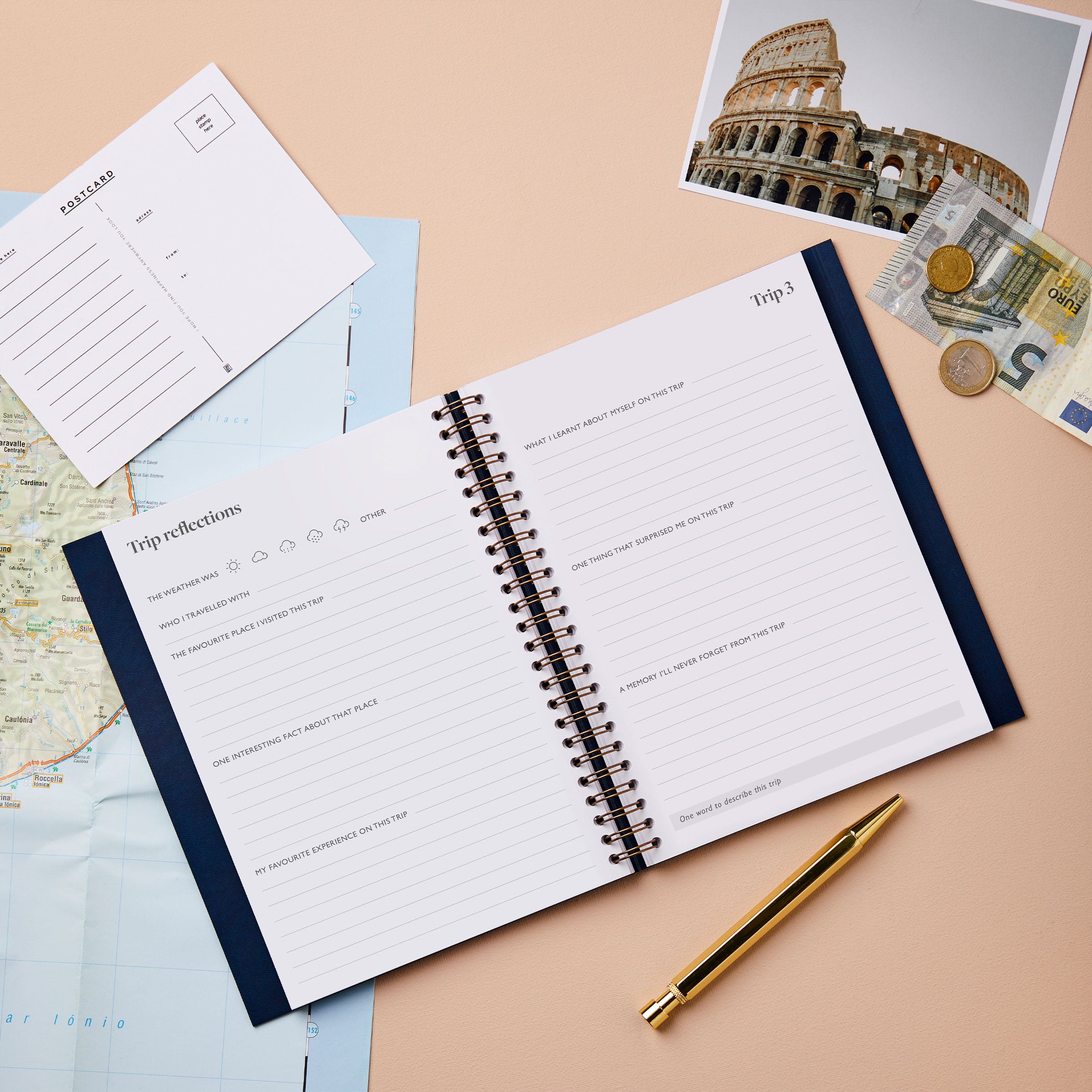 Martha Brook Personalised Travel Journal inside content trip reflection