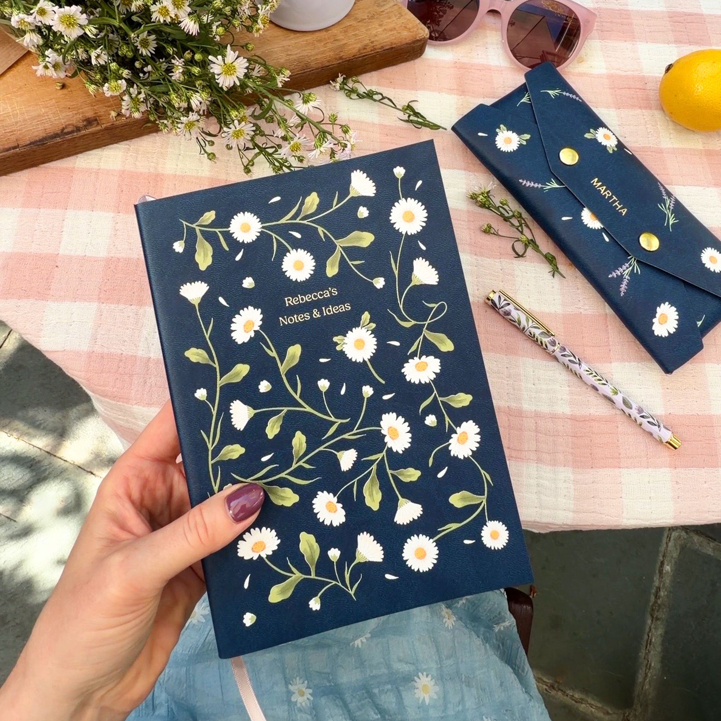 Personalised Daisy Chain Vegan Leather Notebook