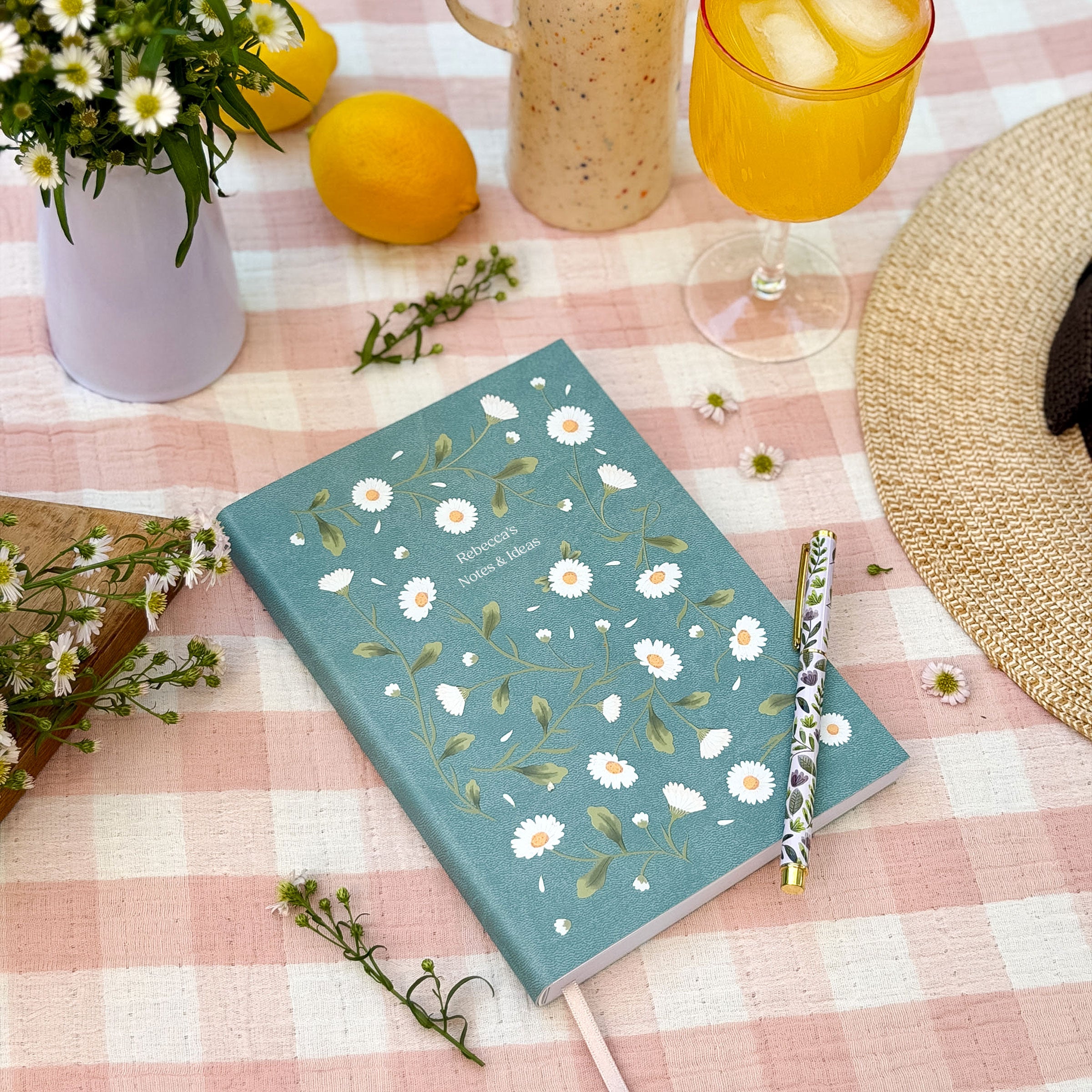 Personalised Daisy Chain Vegan Leather Notebook