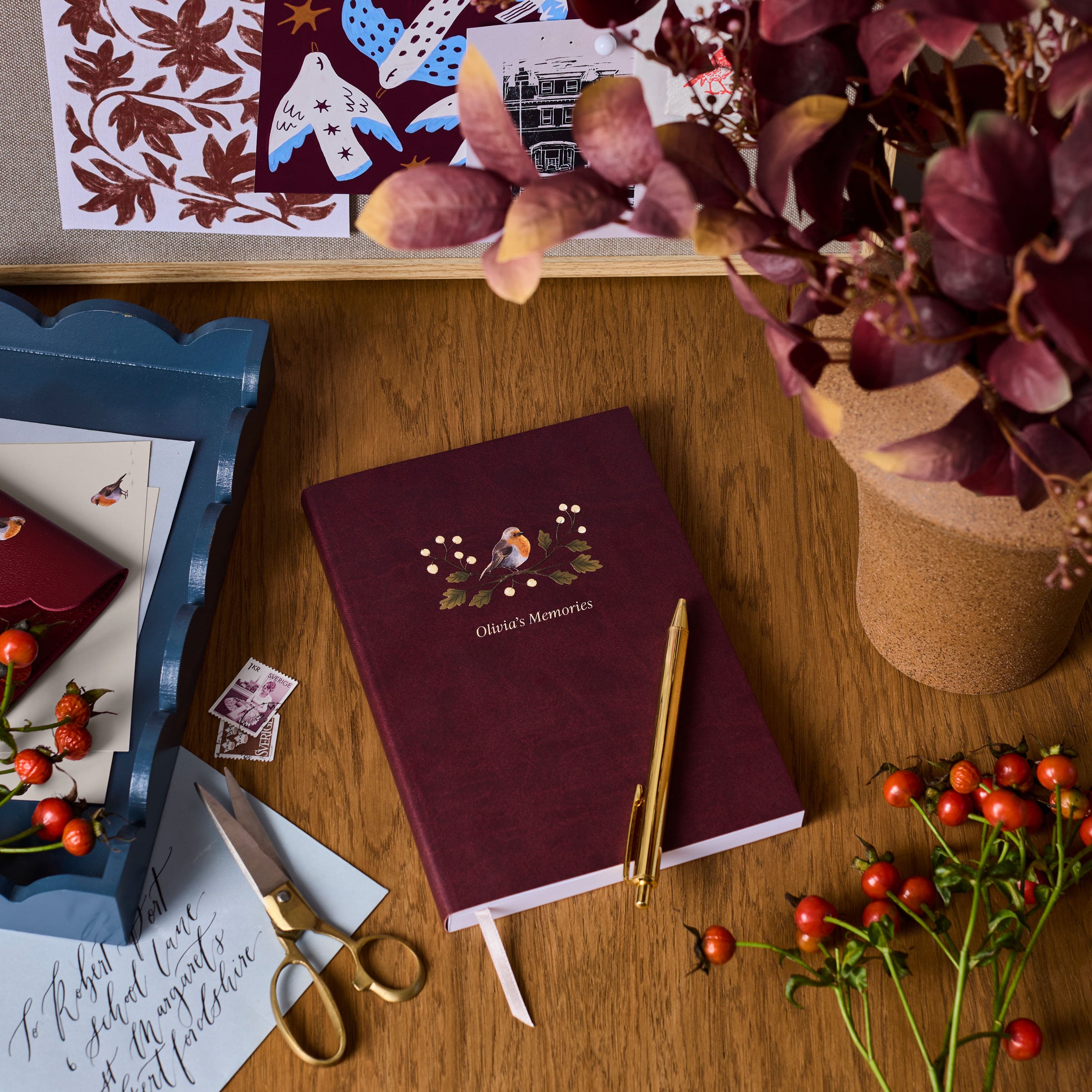 Personalised Robin Vegan Leather Notebook