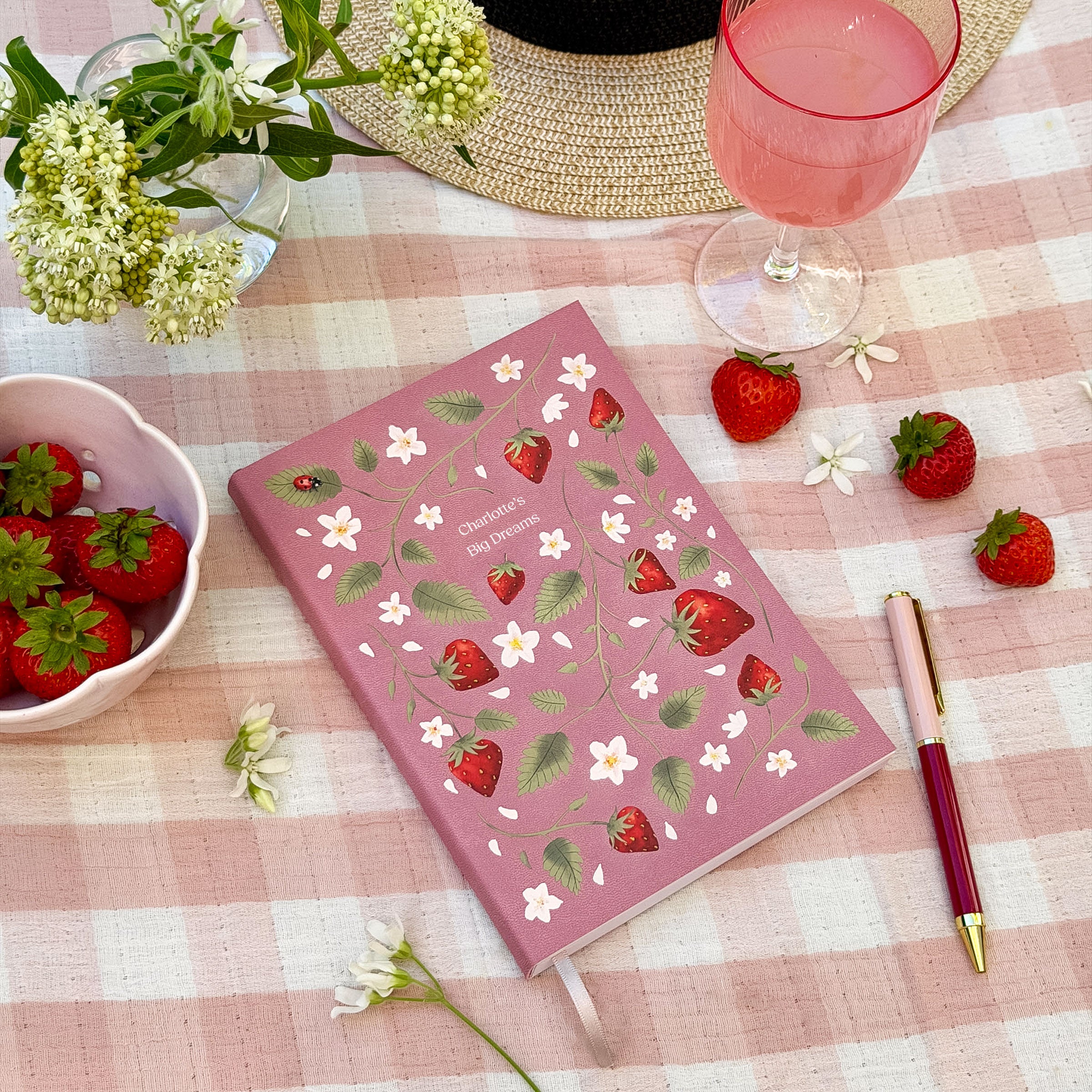 Personalised Strawberries & Cream Vegan Leather Notebook