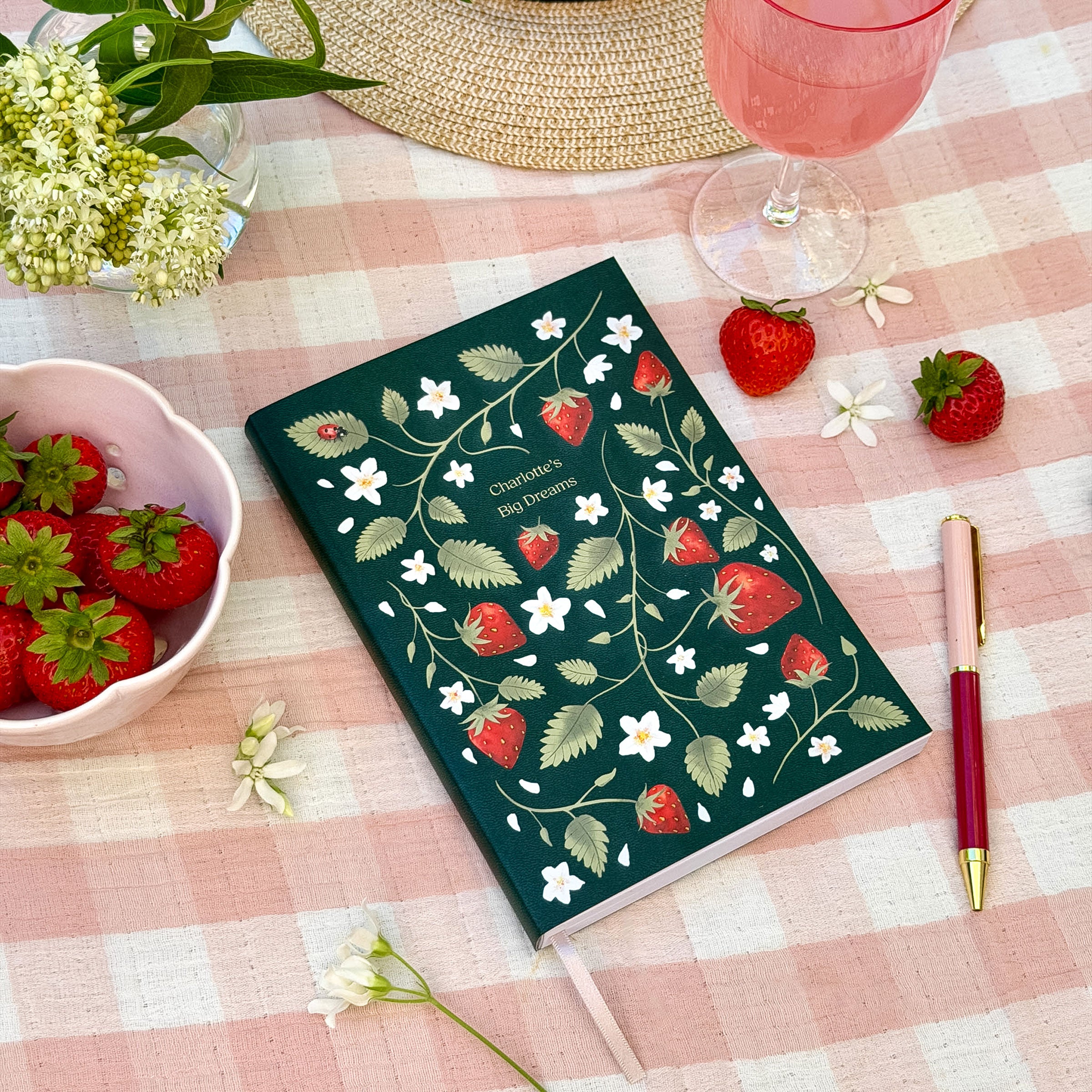 Personalised Strawberries & Cream Vegan Leather Notebook