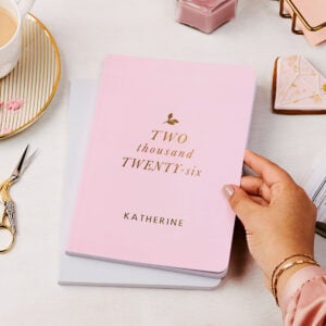 martha brook personalised stylish 2026 weekly diary in blush pink