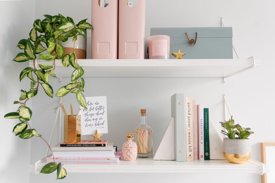Beautiful styled pink shelves