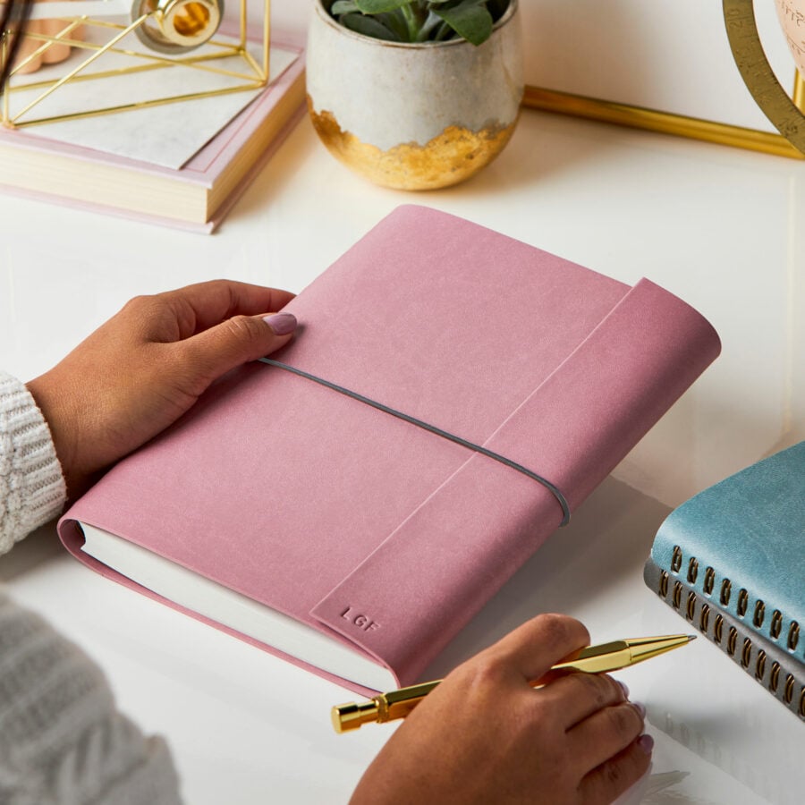 martha brook personalised stationery vegan leather collection personalised a5 vegan leather embossed notebook dusky rose