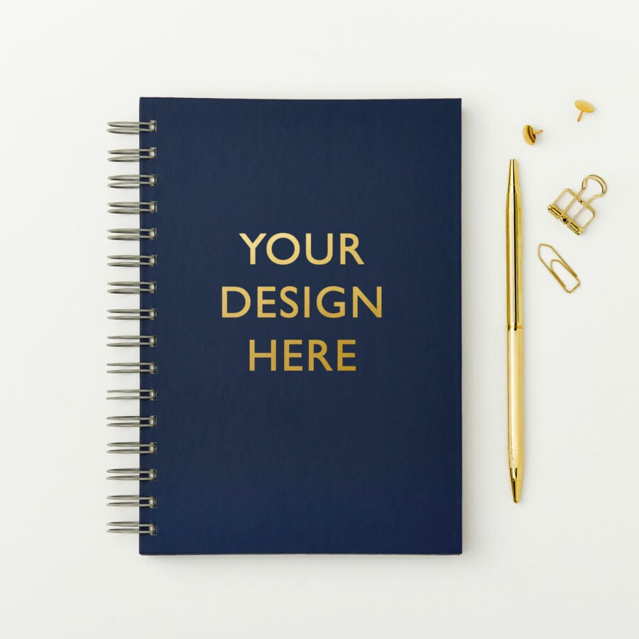 Martha Brook personalised stationery branded hardback notebook blue with gold foiling 'your design here'