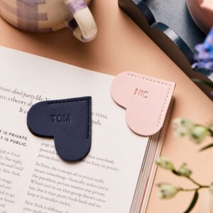 martha brook personalised stationery personalised heart bookmark gift set pink and navy heart corner bookmark main image