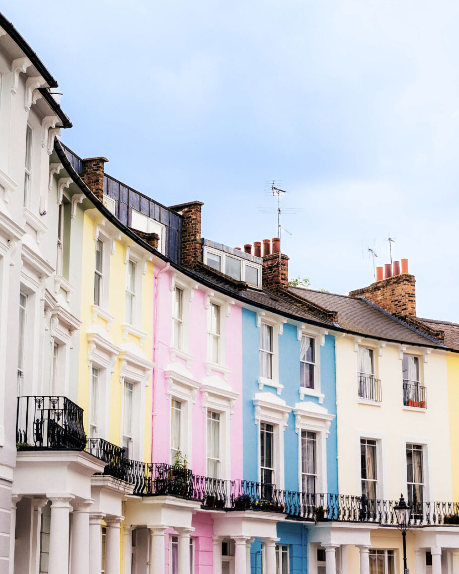 martha brook personalised stationery blog 10 things to do in the summer to keep the whole family entertained row of colourful london houses with blue sky in the background