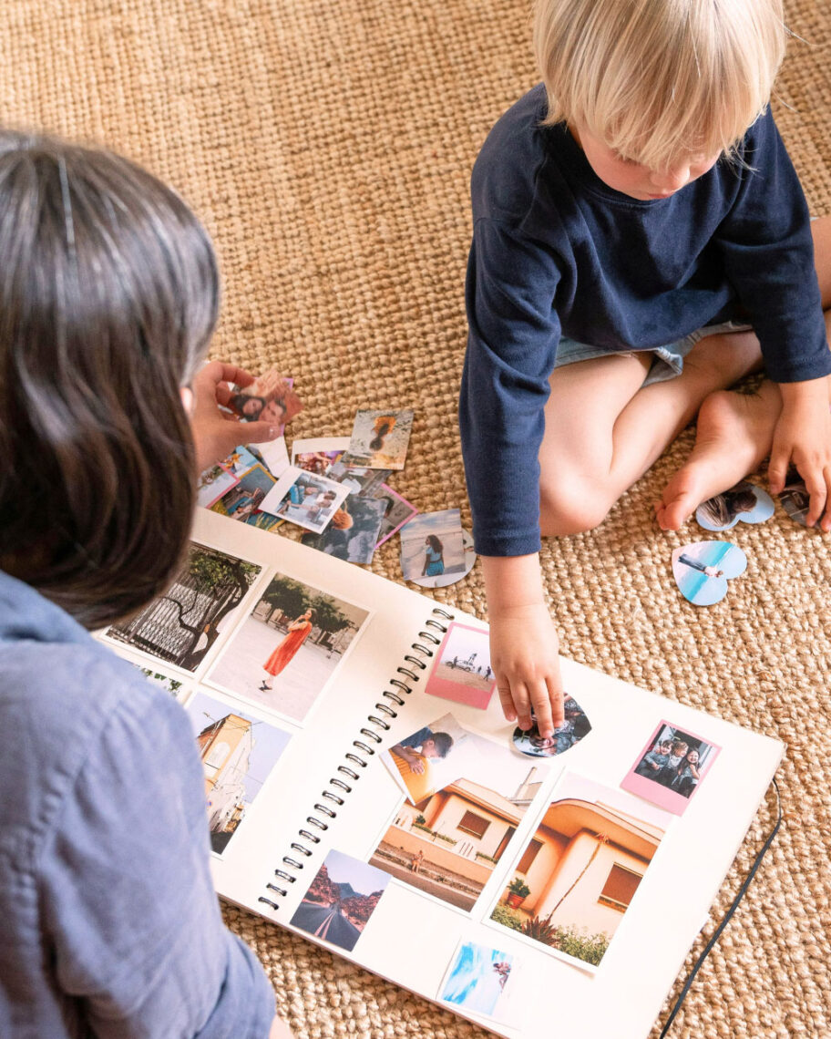 martha brook personalised stationery blog 10 things to do in the summer to keep the whole family entertained woman and young boy scrapbooking on the floor with open book in front of them