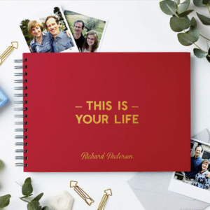 Martha Brook personalised stationery personalised book of condolence red with gold foil