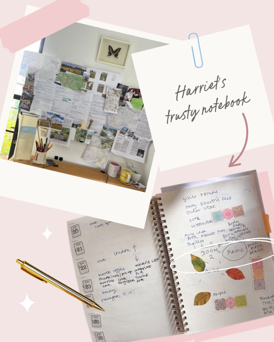 Martha Brook personalised stationery blog behind the books harriet evans author of the treasures collage of a photo of a desk and an open notebook
