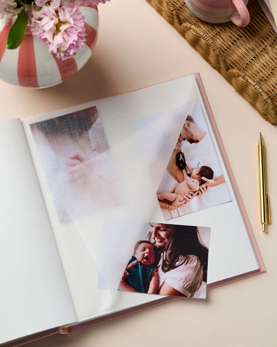 Martha Brook personalised stationery blog 7 inspiring ways to use a photo album an open photo album with pictures of mum and baby at different stages of first year