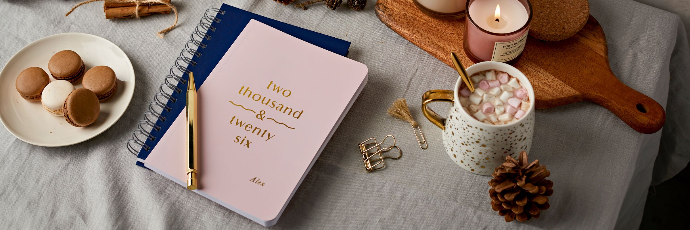 martha brook personalised stationery view all personalised 2026 diaries. A blush pink softback diary that reads 'two thousand and twenty six' on the front cover in gold foil.