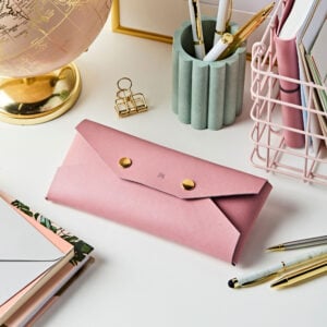 Vegan Leather Embossed Pencil Case - Pink - Personalisation - JN