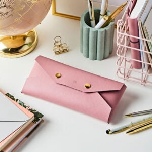 Vegan Leather Embossed Pencil Case - Pink - Personalisation - JN