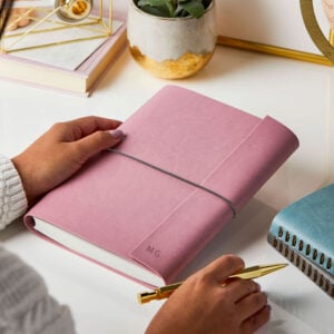 A5 Vegan Leather Embossed Notebook - PINK - Personalisation - MG