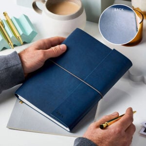 A5 Vegan Leather Embossed Notebook - NAVY - Personalisation - ARKA