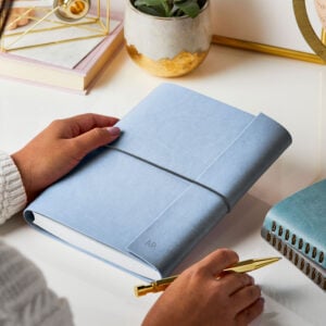 A5 Vegan Leather Embossed Notebook - POWDER BLUE - Personalisation - AP
