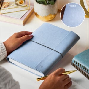 A5 Vegan Leather Embossed Notebook - POWDER BLUE - Personalisation - LG