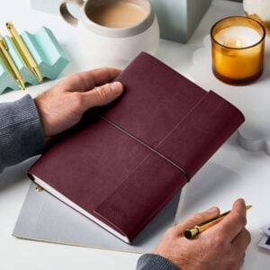 A5 Vegan Leather Embossed Notebook - BURGUNDY - Personalisation - JUWQN