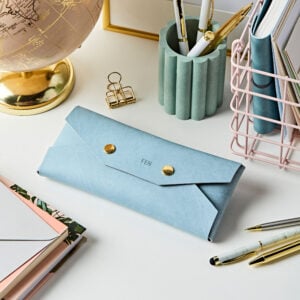 Personalised Vegan Leather Pencil Case - POWDER BLUE - FEN