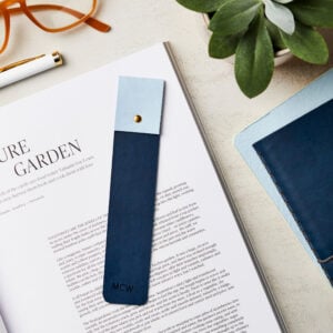 Personalised Vegan Leather Bookmark - NAVY WITH POWDER BLUE - MCW