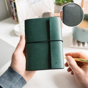 Personalised A6 Vegan Leather Notebook - DEEP GREEN - JF