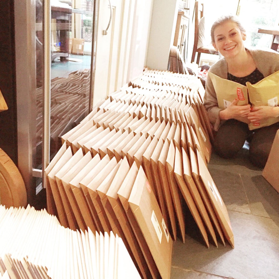 martha brook blog post 12 lessons from 12 years of Martha Brook team at home with lots of orders packed and ready to go 