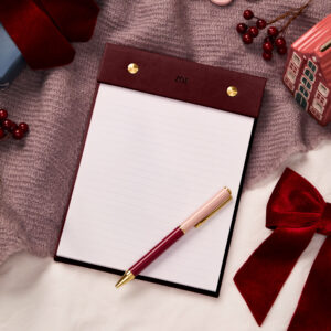 martha brook personalised stationery personalised vegan leather winter berry refillable notepad main image christmas