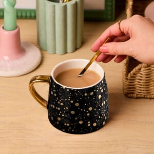 martha brook personalised stationery gold speckled black mug main image no spoon or lid