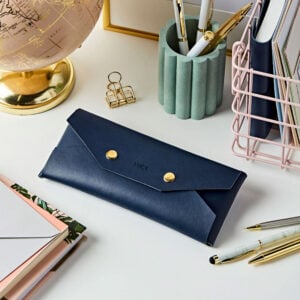 Personalised Vegan Leather Pencil Case - NAVY - LUCY