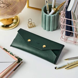 Personalised Vegan Leather Pencil Case - DEEP GREEN - NK