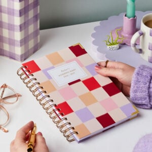 martha brook personalised stationery personalised checkered 2026-2027 academic diary on desk with glasses new