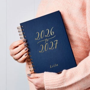 martha brook personalised stationery personalised flourish 2026 2027 mid year diary hardback midnight blue with gold foil