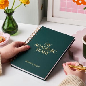 martha brook personalised stationery personalised original 2026 2027 academic diary on desk with flowers main