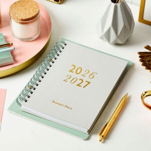 martha brook personalised stationery personalised reset mid year 2026 2027 diary pebble grey with gold foil