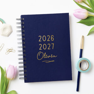 martha brook personalised stationery personalised classic 2026 2027 mid year diary midnight blue with gold foil