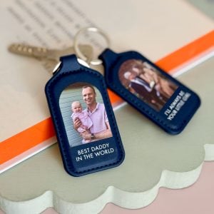 martha brook personalised stationery personalised message photo keyring main image on desk