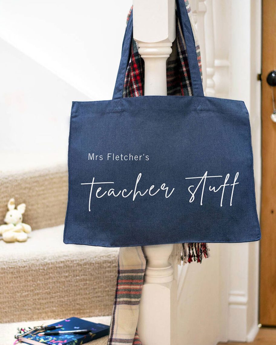 martha brook blog post thank you teacher gift guide personalised tote bag hanging on bannister