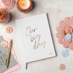 Personalised Linen Wedding Notebook - Ivory White - W&J