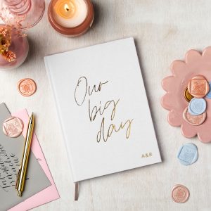Personalised Linen Wedding Notebook - Ivory White - A&B